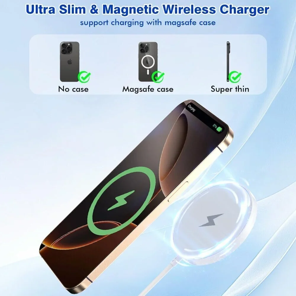 Apple MFi Certified]Magnetic Wireless Charger Apple Mag Safe Charger,15W 6FT Fas